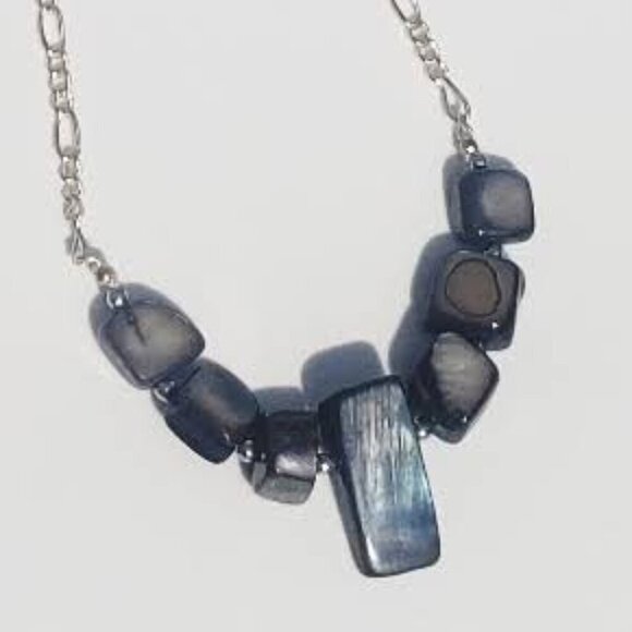 NEW ABALONE beaded sterling silver BLACK necklace!